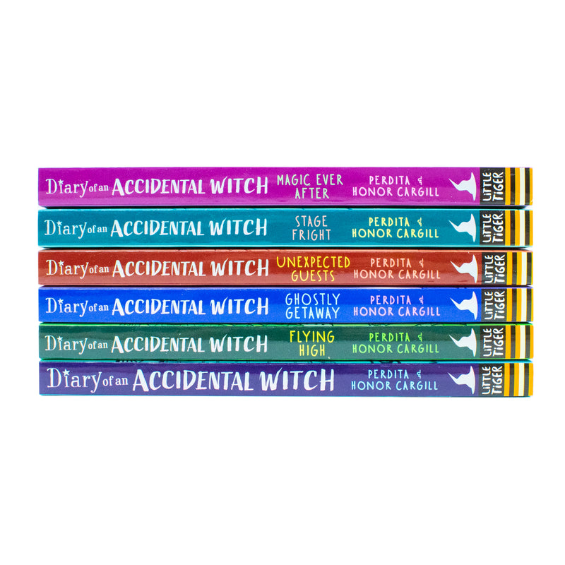 Six-book set of Diary of an Accidental Witch series by Honor and Perdita Cargill, featuring colorful book covers from Little Tiger Ltd.