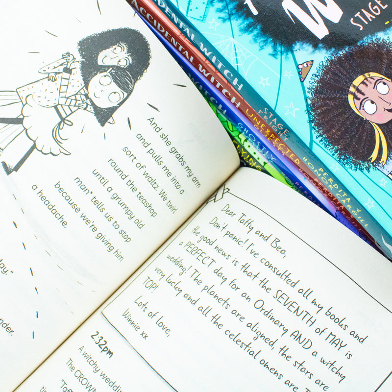 Six-book set of Diary of an Accidental Witch series by Honor and Perdita Cargill, featuring colorful book covers from Little Tiger Ltd.