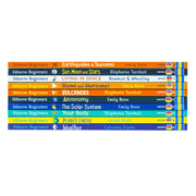 Set of ten Usborne Beginners Science books including Sun, Moon, Stars, and Living in Space, featuring colorful covers and space-themed illustrations.