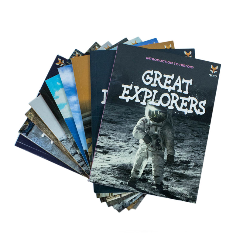 Children's history book set from Jasmine Brooke's Fox Eye Publishing, series 2, featuring 10 educational history books for beginners.