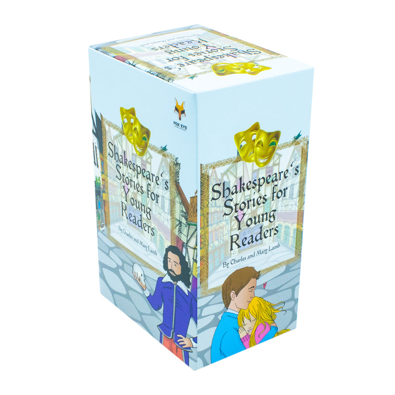 Set of 20 William Shakespeare storybooks for young readers, published by Fox Eye Publishing, featuring colorful covers and classic tales.