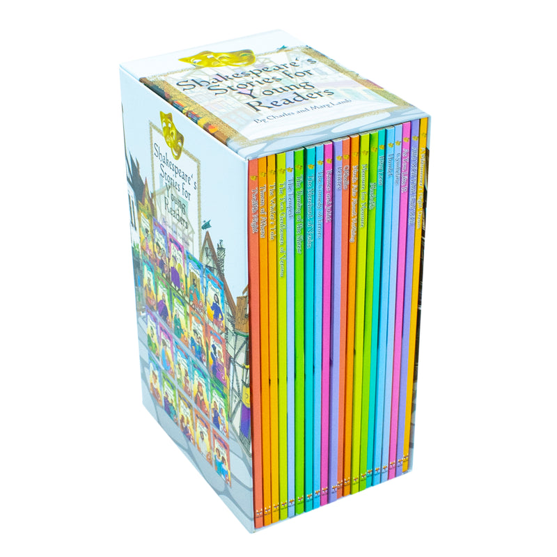 Set of 20 William Shakespeare storybooks for young readers by Fox Eye Publishing, featuring colorful covers and classic tales.