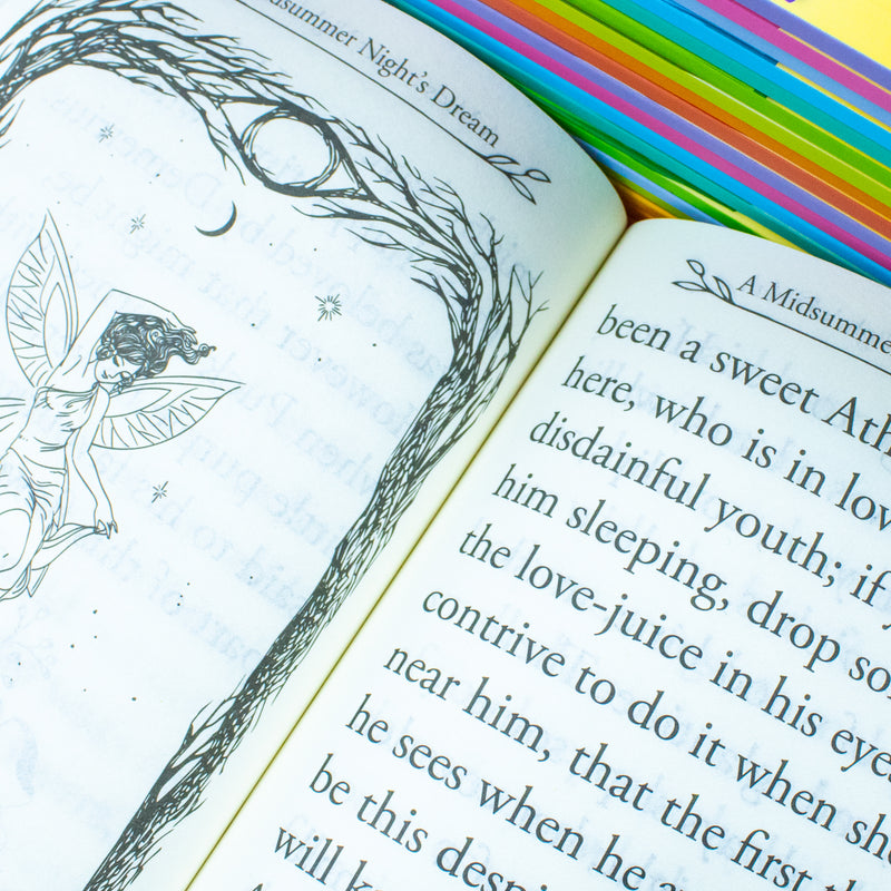 Set of 20 William Shakespeare storybooks for young readers, published by Fox Eye Publishing, featuring colorful covers and classic tales.