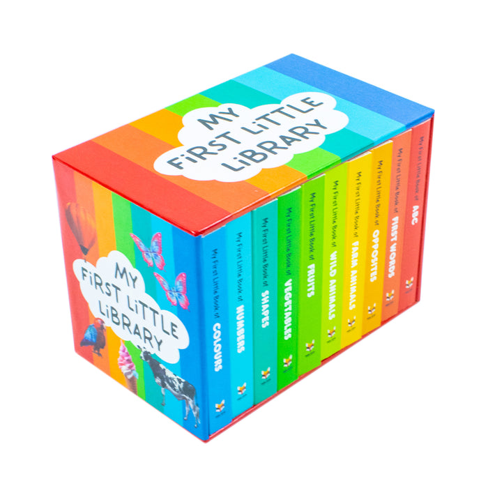 My First Little Library 10 Books Set Collection: (ABC, Shapes, Numbers, First Words, Opposites, Wild Animals, Fruits, Vegetables, Fram Animals, Colours) Hardcover - The Book Bundle