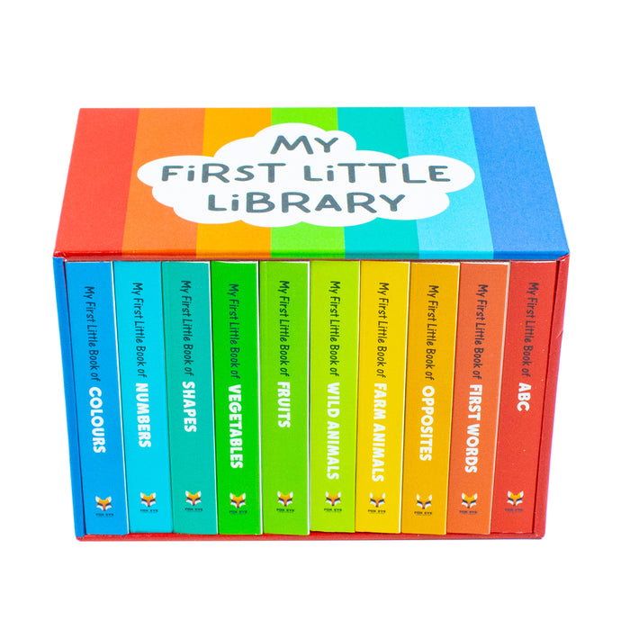 My First Little Library 10 Books Set Collection: (ABC, Shapes, Numbers, First Words, Opposites, Wild Animals, Fruits, Vegetables, Fram Animals, Colours) Hardcover - The Book Bundle