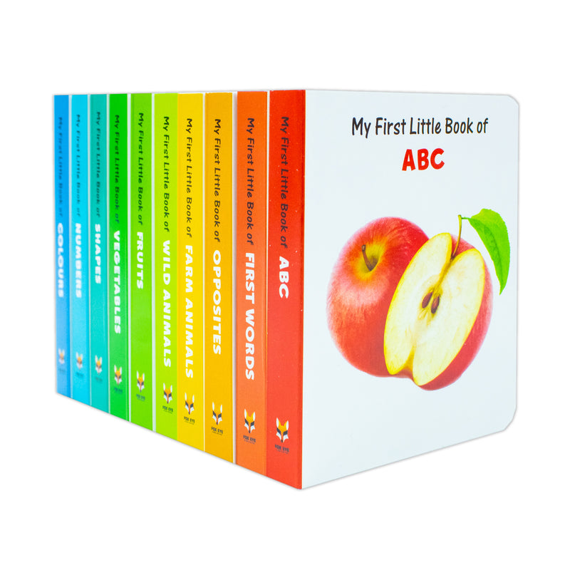 My First Little Library 10 Books Set Collection: (ABC, Shapes, Numbers, First Words, Opposites, Wild Animals, Fruits, Vegetables, Fram Animals, Colours) Hardcover - The Book Bundle