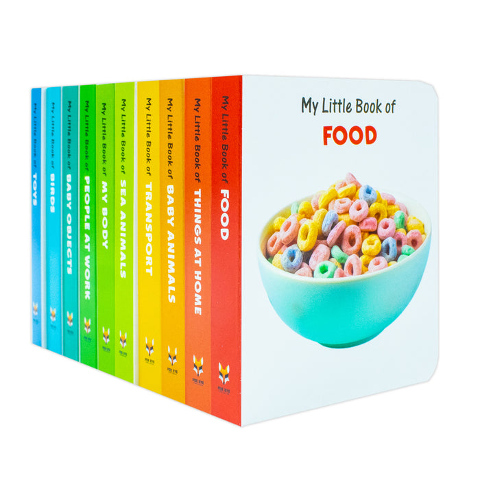 My Little Library 10 Books Set Collection(Toys, Food,Things at home, Baby objects, Sea Animals, Birds, People at Work, My Body, Transport, Baby Animals) Hardcover - The Book Bundle