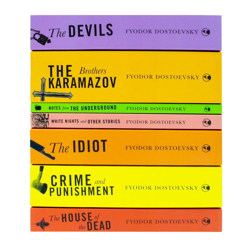 Set of seven classic Fyodor Dostoevsky books, including Crime and Punishment, in a hardcover collection by Fyodor Dostoevsky.