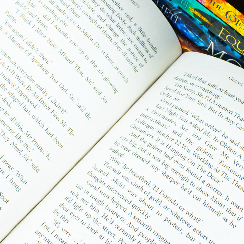 Terry Pratchett Discworld novels series 5-book collection box set by Penguin UK, featuring colorful covers of fantasy books.