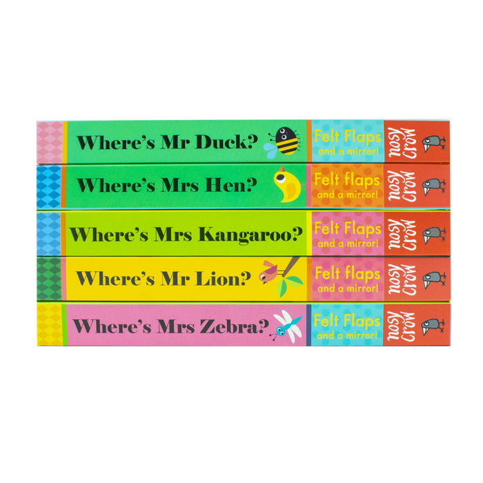Felt Flaps  And A Mirror! Series 5 Books Collection Set By Ingela P Arrhenius (Where’s Mr Lion ? , Where's Mrs Kangaroo?, Where's Mrs Hen?, Where's Mr Duck?, Where's Mrs Zebra?) - The Book Bundle