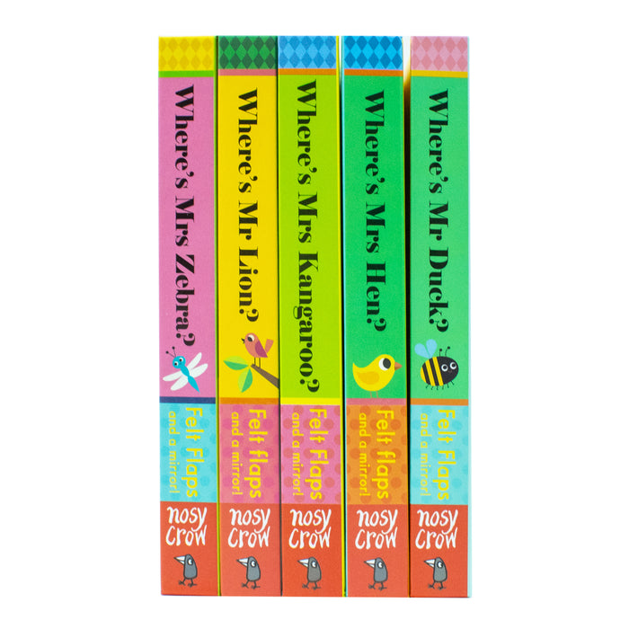 Felt Flaps  And A Mirror! Series 5 Books Collection Set By Ingela P Arrhenius (Where’s Mr Lion ? , Where's Mrs Kangaroo?, Where's Mrs Hen?, Where's Mr Duck?, Where's Mrs Zebra?) - The Book Bundle