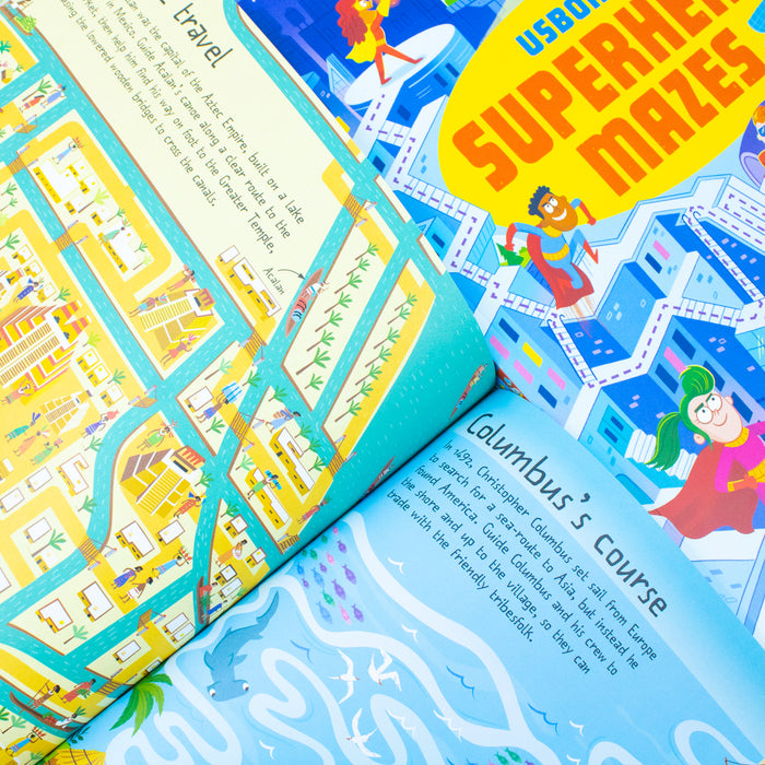 Usborne Maze Series 4 Books Collection Set by Sam Smith & Kirsteen Robson(Superhero Mazes, Pirate Maze Book, Long Ago Mazes & Space Maze Book) - The Book Bundle