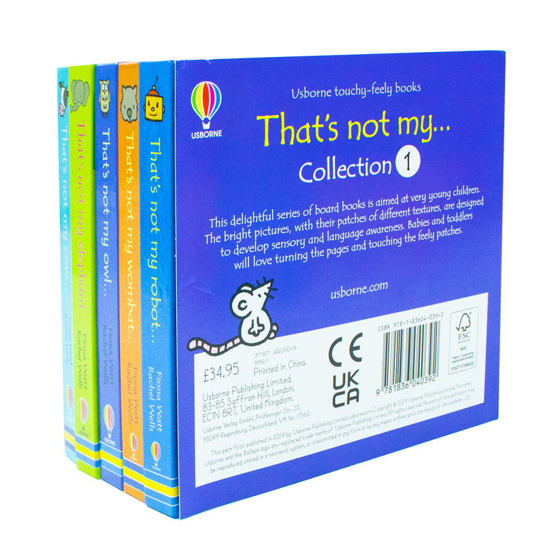 Usborne Touchy-Feely That's not my collection 5 Book Set (That's Not My Robot, Wombat, Qwl, Elephant, Cow) - The Book Bundle