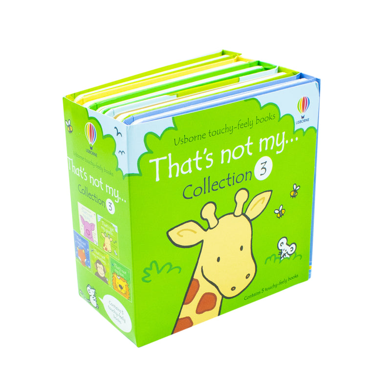 Set of five Usborne touchy-feely "That's Not My..." books featuring fox, giraffe, lion, piglet, and monkey, by Usborne Publishing.