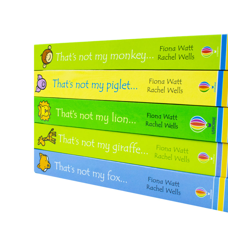 Usborne touchy-feely That's Not My... Collection 3 set featuring fox, giraffe, lion, piglet, and monkey books with textured pages.