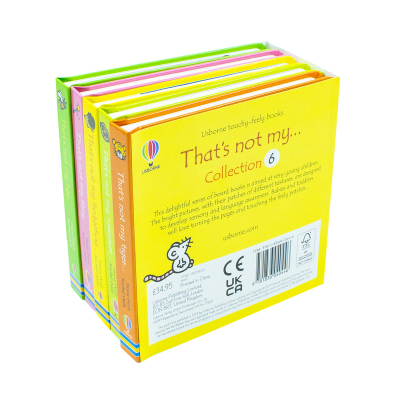 Usborne That's Not My... Collection 6 tactile books set featuring bee, fairy, hedgehog, meerkat, and tiger with textured pages.