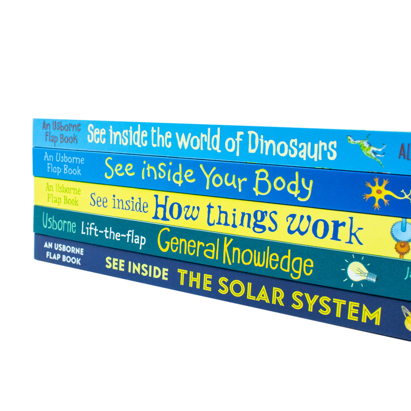 Usborne See Inside collection of 15 educational books with over 350 flaps, including See Inside The World of Dinosaurs, by Alex Frith.