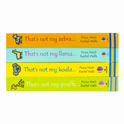 Usborne Touchy-Feely That's Not My Zoo collection with books featuring zebra, llama, koala, and giraffe by Fiona Watt.