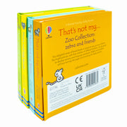 Usborne Touchy-Feely That's Not My Zoo Collection set featuring books with textured images of a zebra, llama, koala, and giraffe.