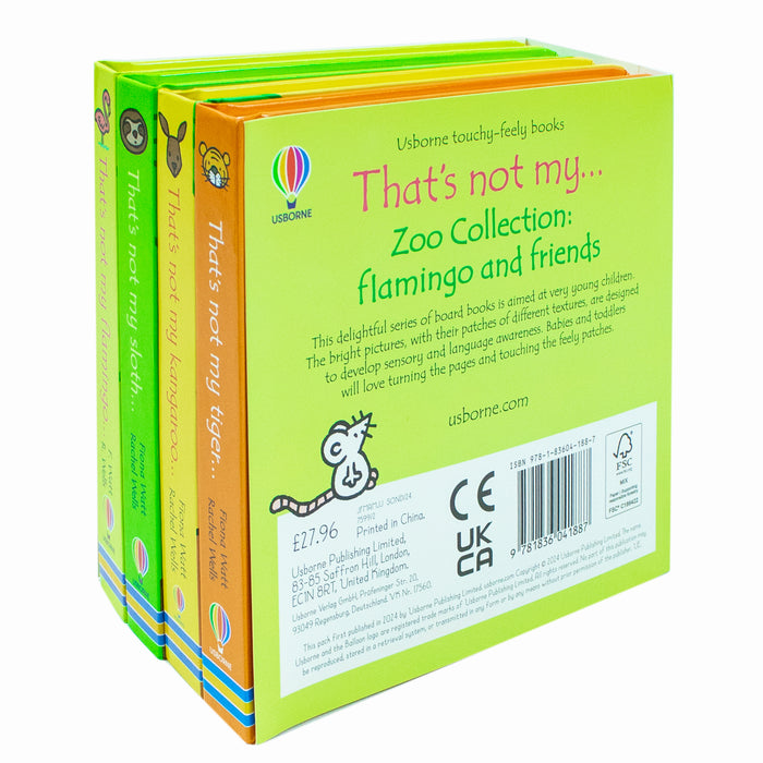 Usborne Touchy-Feely Thats not My Zoo Collection Set 2: Flamingo and Friends 4 Books Collection Set (Flamingo, Sloth, Kangaroo & Tiger) - The Book Bundle