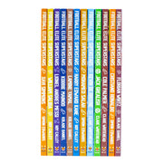 Football Elite Superstars 12-book box set by Simon Edwards, featuring profiles of Lionel Messi, Kobbie Mainoo, and other football stars.