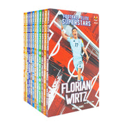 Football Elite Superstars 12-book box set by Simon Edwards featuring Kobbie Mainoo and Lionel Messi, published by Fox Eye Publishing.