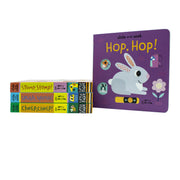 Little Learner's Slide and Seek Series 4 book collection box set by Sophie Ledesma, featuring Hop Hop, Stomp Stomp, Splish Splash, and Cheep Cheep.
