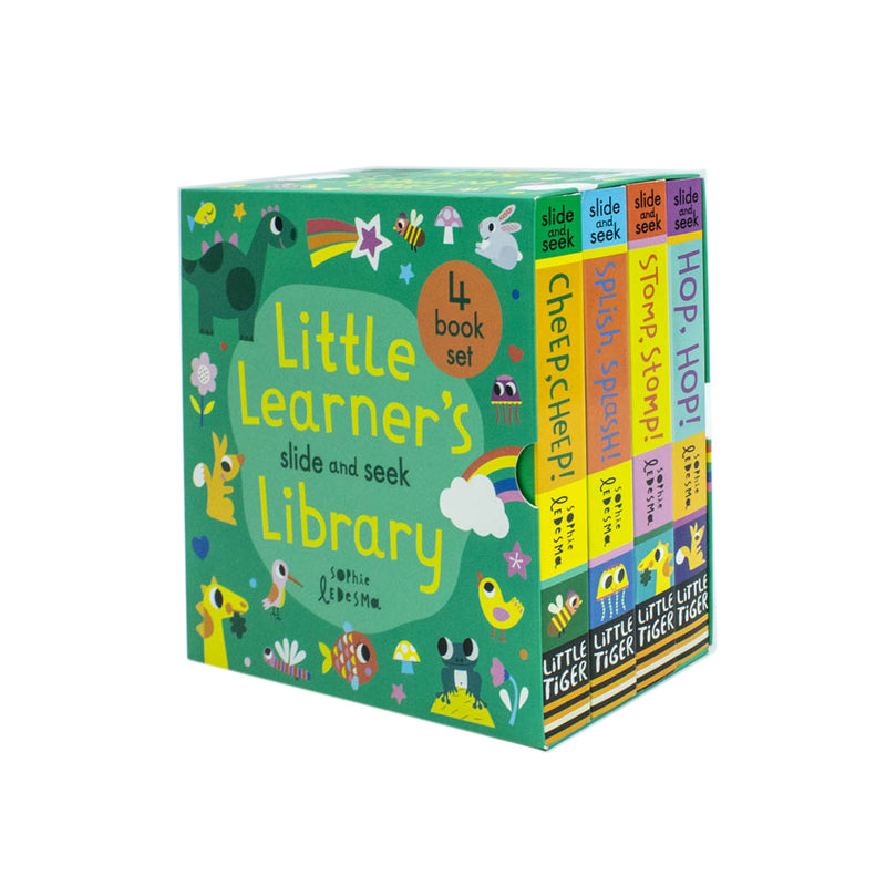 Little Learner's Slide and Seek Series 4 books collection box set by Sophie Ledesma, featuring colorful illustrations from Little Tiger Ltd.