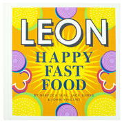 Hardcover book titled "Leon Happy Fast Food" by Rebecca Seal, John Vincent, and Jack Burke, featuring colorful fast food illustrations.