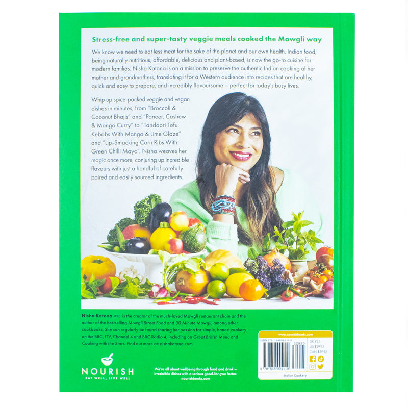Plant-based Indian meal package from Nisha Katona's Meat Free Mowgli series, featuring simple and delicious vegetarian food items.