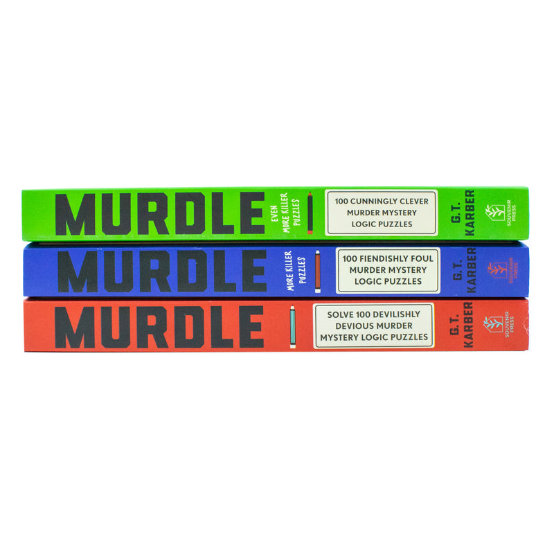 Set of three Murdle Puzzle Series books by G. T. Karber, featuring colorful covers from Profile Books UK Ltd.