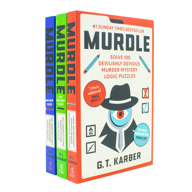 Set of three Murdle Puzzle Series books by G. T. Karber, featuring colorful covers from Profile Books UK Ltd.