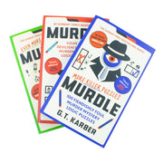 Set of three Murdle Puzzle Series books by G. T. Karber, featuring colorful covers and puzzle illustrations.