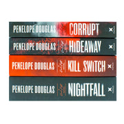 Set of four Devil's Night Series books by Penelope Douglas, featuring Corrupt and Hideaway, published by Hachette UK Ltd.