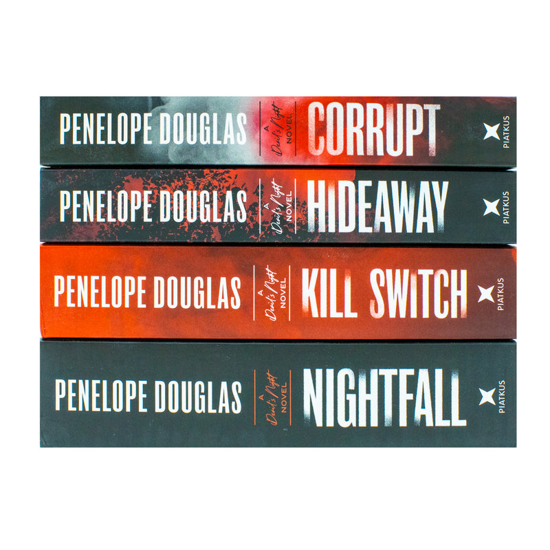 Set of four Devil's Night Series books by Penelope Douglas, featuring Corrupt and Hideaway, published by Hachette UK Ltd.