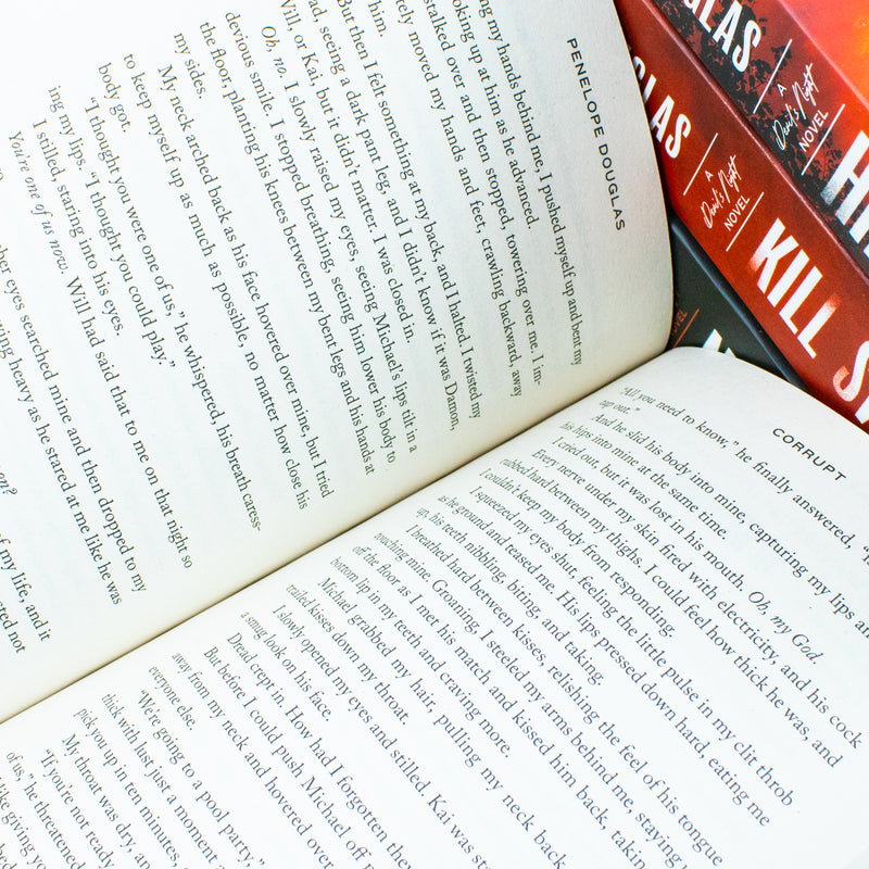 Devil's Night Series 4-book collection by Penelope Douglas, including Corrupt and Hideaway, in a Hachette UK Ltd edition.