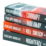 Devil's Night Series 4 books collection set by Penelope Douglas, including Corrupt and Hideaway, displayed in a neat stack.