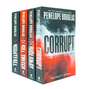Devil's Night Series 4 books collection by Penelope Douglas, including Corrupt and Hideaway, displayed together.