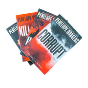 Set of four Devil's Night Series books by Penelope Douglas, includes Corrupt and Hideaway, featuring dark, intense novel covers.