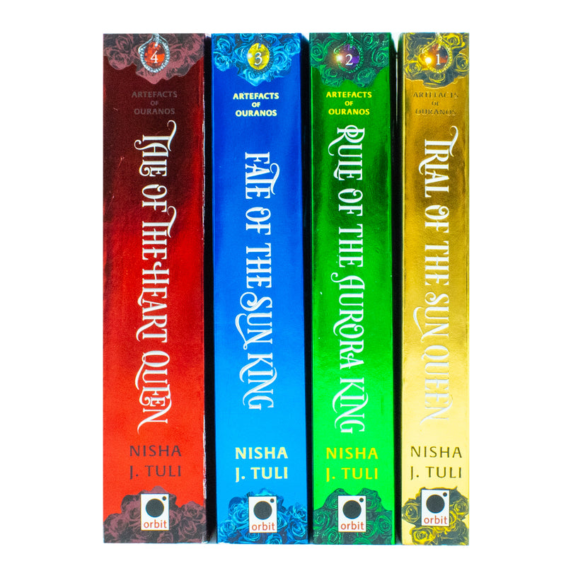 Orbit Ltd Artefacts of Ouranos Series 4-book collection by Nisha J. Tuli, featuring the Trial of the Sun Queen and Rule of the Aurora King.