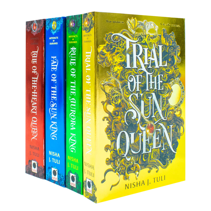 Set of four Orbit Ltd books from the Artefacts of Ouranos series by Nisha J. Tuli, featuring fantasy cover art and titles.