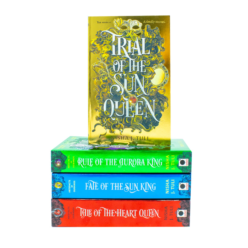 Set of four Orbit Ltd books from Nisha J. Tuli's Artefacts of Ouranos series, including Trial of the Sun Queen and Rule of the Aurora King.