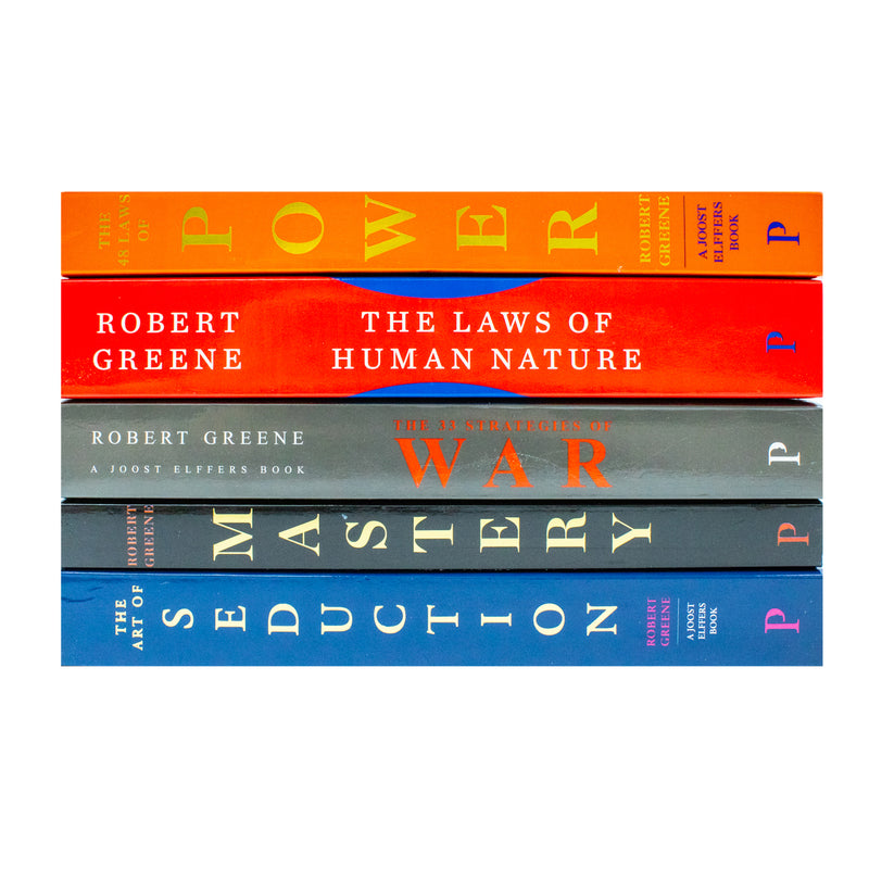 Set of five Robert Greene books from The Modern Machiavellian Series, including The 48 Laws of Power and The Art of Seduction.