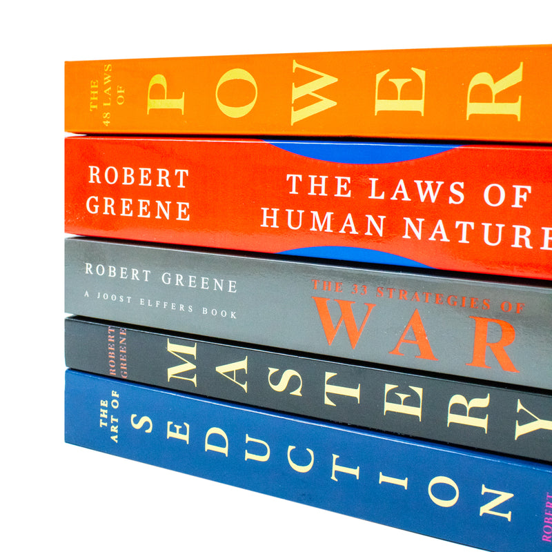 Set of five Robert Greene books from The Modern Machiavellian Series, including The 48 Laws of Power and The Art of Seduction.