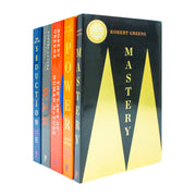 Set of five Robert Greene Modern Machiavellian Series books including The 48 Laws of Power and The Art of Seduction, displayed together.