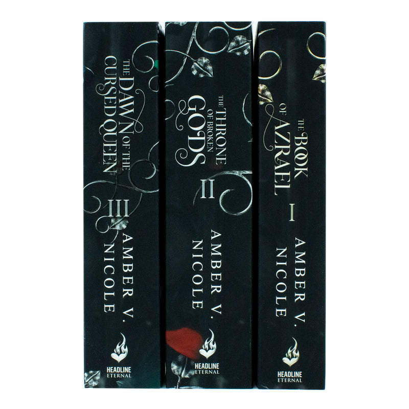 Set of three paperback dark fantasy books titled Gods and Monsters collection by Amber V. Nicole, featuring mythical creatures and gods.