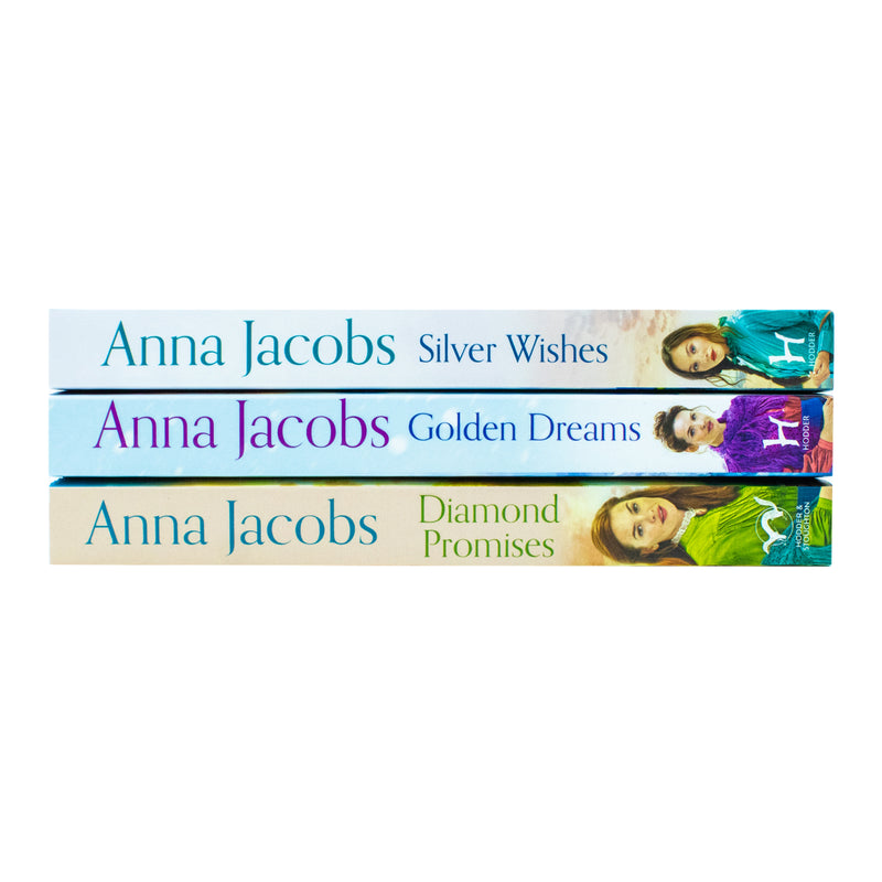 Set of three Jubilee Lake Series books by Anna Jacobs including Silver Wishes, Golden Dreams, and Diamond Promises.