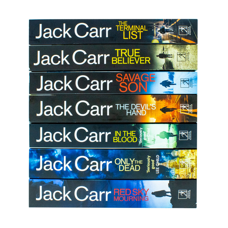 James Reece Series 7 books collection by Jack Carr, featuring True Believer, Savage Son, and The Devil's Hand, in a set.