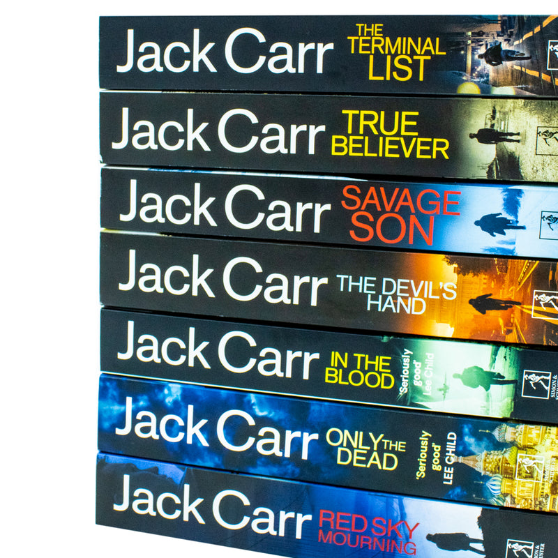 James Reece Series 7 Books collection by Jack Carr, featuring True Believer, Savage Son, and The Devil's Hand, in a set.