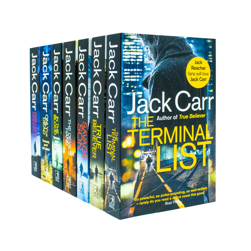 James Reece Series 7 books collection by Jack Carr, including True Believer, Savage Son, and The Devil's Hand, displayed together.